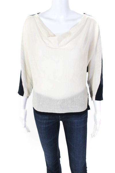 Yigal Azrouel Womens Cowl Neck Sweater White Navy Blue Wool Size Extra Small