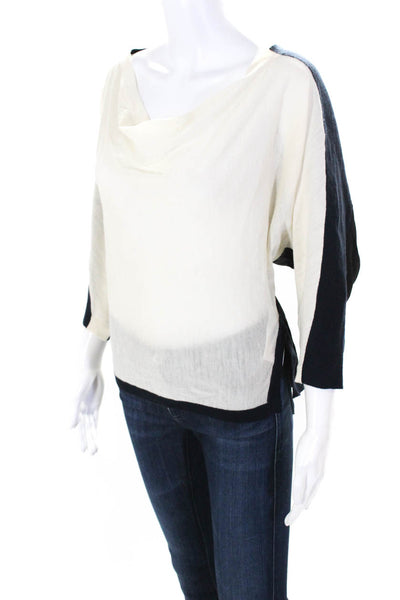 Yigal Azrouel Womens Cowl Neck Sweater White Navy Blue Wool Size Extra Small