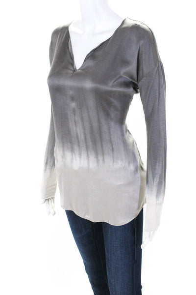 Go By GoSilk Womens Long Sleeves V Neck Blouse Gray Size Extra Small