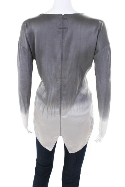 Go By GoSilk Womens Long Sleeves V Neck Blouse Gray Size Extra Small