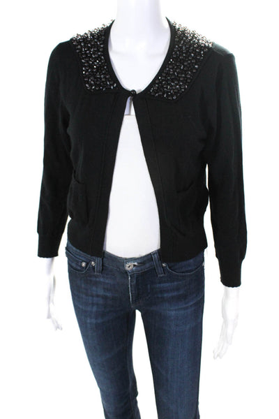 Essentiel Antwerp Womens Beaded Cardigan Sweater Black Cotton Size Large