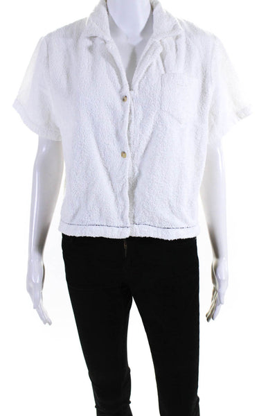 Still Here Womens White Cotton Collar Short Sleeve Button Down Shirt Size S