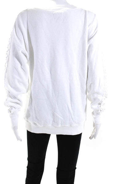 Pam & Gela Womens White Cotton Cut Out Crew Neck Pullover Sweatshirt Top Size P
