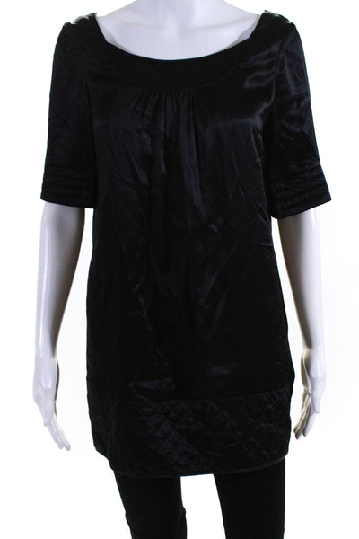 Cynthia Rowley Womens Black Satin Scoop Neck Short Sleeve Blouse Top Size 2