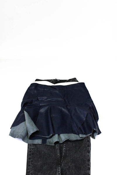 Zara BLK DNM Womens Navy Vegan Leather Mini Skater Skirt Size XS 4 Lot 3