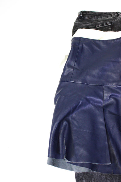 Zara BLK DNM Womens Navy Vegan Leather Mini Skater Skirt Size XS 4 Lot 3