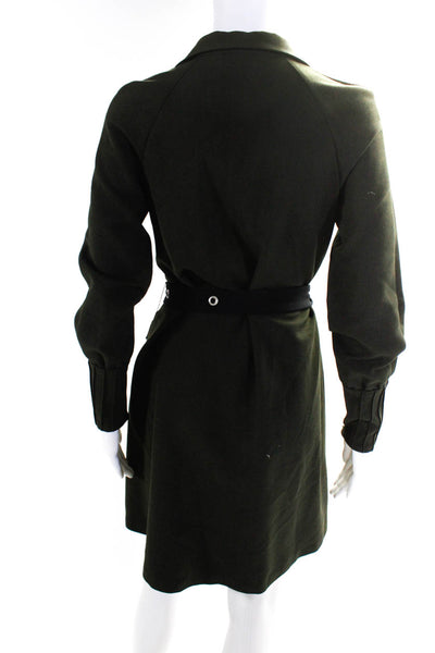 Smarteez Womens Long Sleeve Collared Belted Sheath Dress Dark Green Wool Size 2