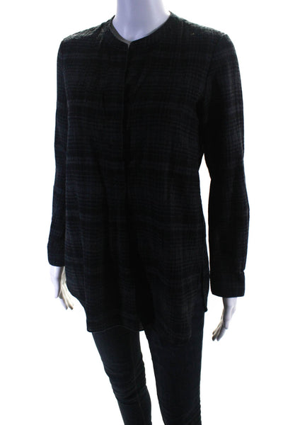 Theory Womens Wool Plaid Covered Placket Henley Tunic Top T-Shirt Gray Size S