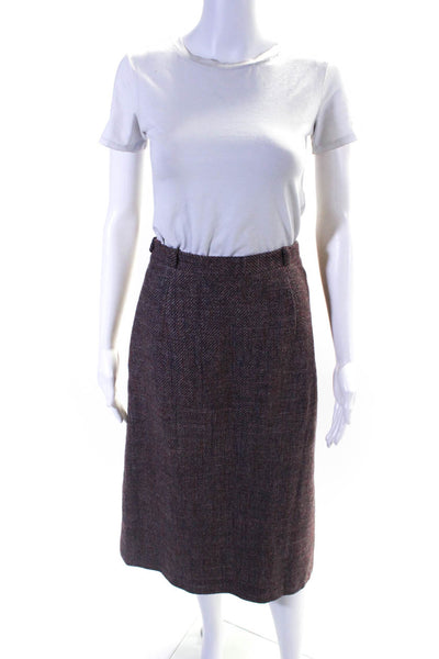 Burberrys Womens Wool Tweed Knee Length Side Zip A-Line Skirt Mauve Pink Size 8