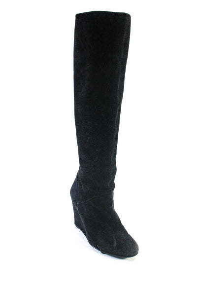 Stuart Weitzman Womens Suede Knee High Wedge Boots Black Size 5 Medium