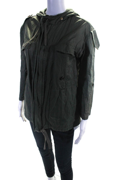 Joie Womens Hooded Full Zipper Jacket Green Cotton Size Extra Small