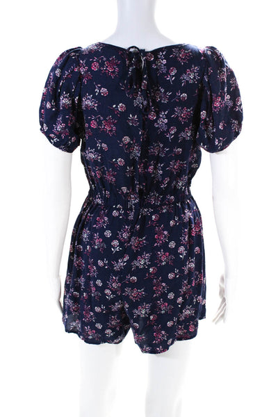 Louna Womens Navy Floral Puff Sleeve Romper Size 10 12091864
