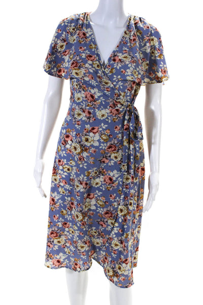 Slate & Willow Womens Blue Floral Wrap Dress Size 0 11189876