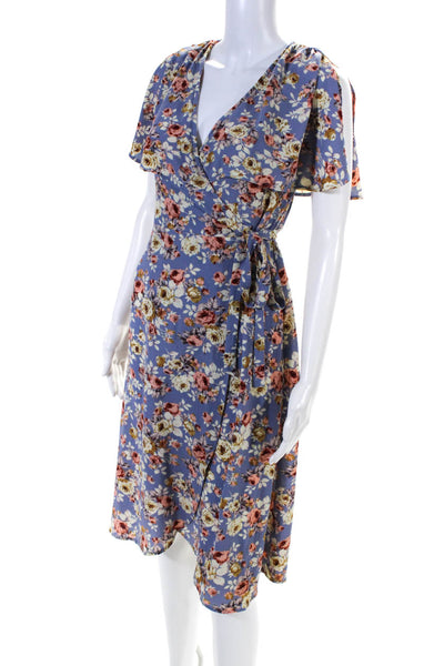 Slate & Willow Womens Blue Floral Wrap Dress Size 0 11189876