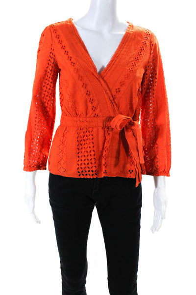 J.Crew Womens Orange Eyelet Wrap Top Size 0 12453107