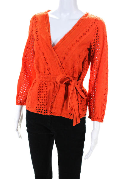 J.Crew Womens Orange Eyelet Wrap Top Size 0 12453123