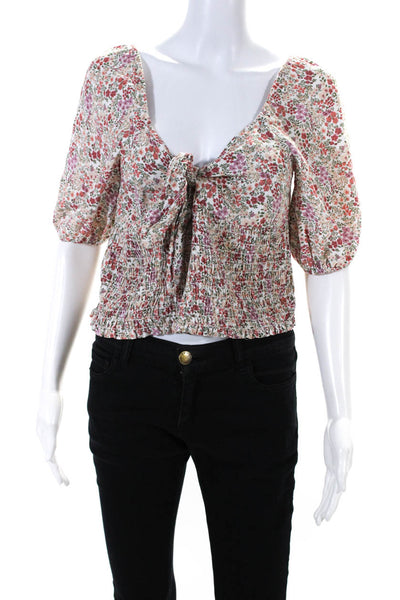 Louna Womens Floral Tie Front Smocked Top Size 4 14112765