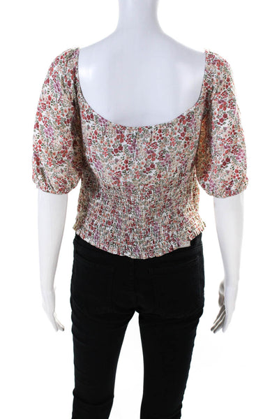 Louna Womens Floral Tie Front Smocked Top Size 4 14112787