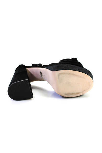 Badgley Mischka Womens Ankle Strap Ruffle Velvet Platform Sandals Black Size 9