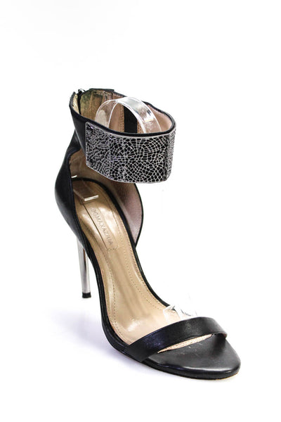 BCBG Max Azria Womens Ankle Strap Stiletto Heels Black Silver Tone Size 8.5