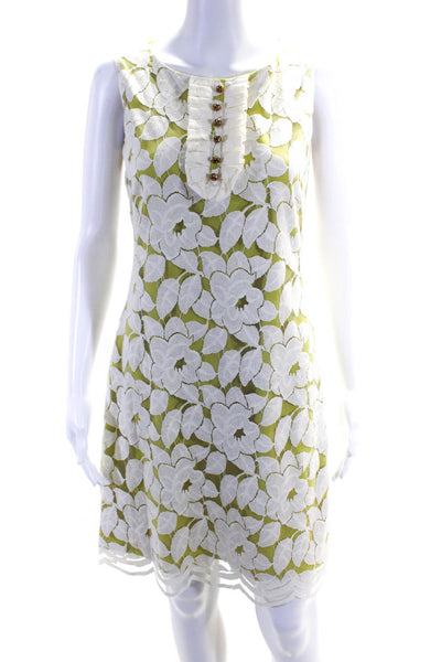 Antonio Melani Womens Floral Lace Ruffled A Line Dress Lime Green White Size 4