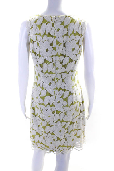Antonio Melani Womens Floral Lace Ruffled A Line Dress Lime Green White Size 4