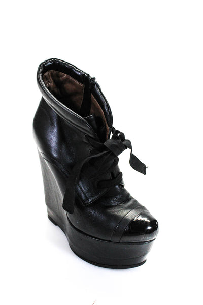 Ritch Erani Womens Leather Lace Up Side Zip High Top Wedges Heels Black Size 6