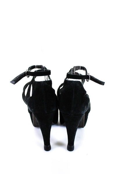 Giambattista Valli Womens Suede Open Toe Ankle Strap Heels Black Size 36.5 6.5