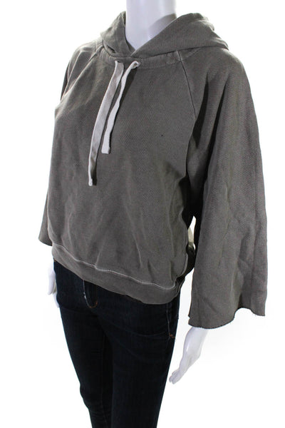 Amo Womens Cotton Cut Off Sleeve Drawstring Hooded Sweatshirt Top Gray Size XS