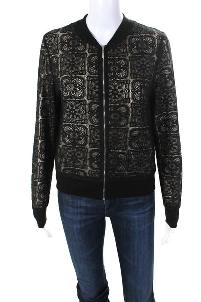 Katsumi Womens Front Zip Long Sleeve Lace Overlay Jacket Black Beige Size  EU 38