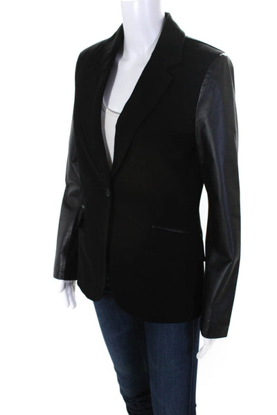 My Tribe Womens Single Button Faux Leather Trim Blazer Jacket Black Size Medium