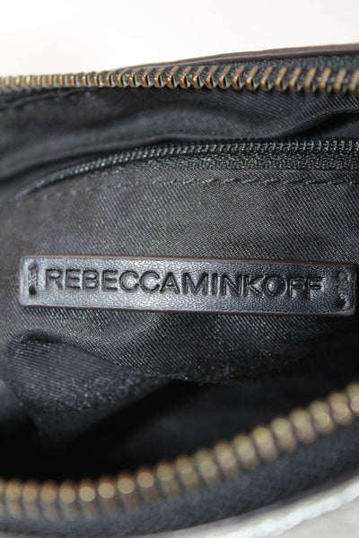 Rebecca Minkoff Womens Metallic Double Pocket Front Crossbody Handbag Silver