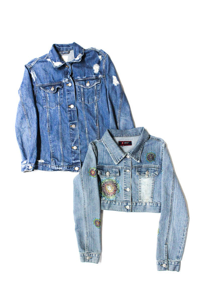 Zara Trafaluc Platinum Plush Womens Distressed Jean Jackets Blue Size XS S Lot 2