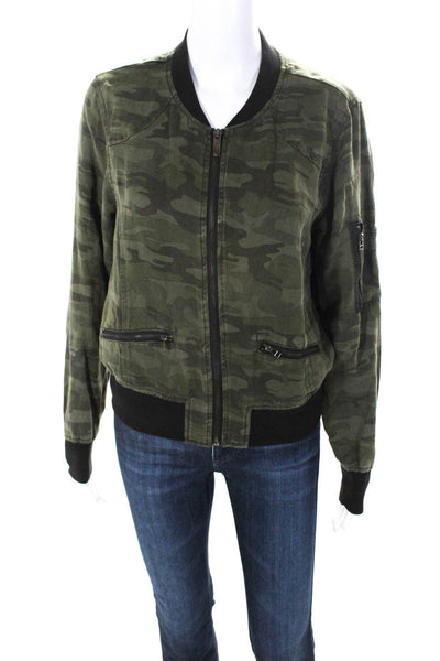Sanctuary Womens Camouflage  Long Sleeved Zippered Bomber Jacket Green Size S