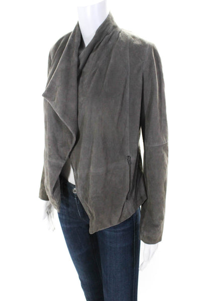 Joie Womens Suede Collared Long Sleeved Zippered Motorcycle Jacket Gray Size XS