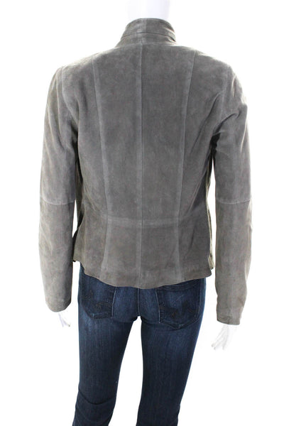 Joie Womens Suede Collared Long Sleeved Zippered Motorcycle Jacket Gray Size XS