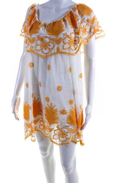 Miguelina Womens Cotton Embroidered Ruched Textured  Midi Dress Yellow Size M