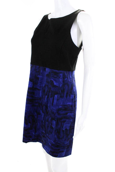 Theory Womens Cotton Knit Abstract Printed Sleeveless A-Line Dress Blue Size 10