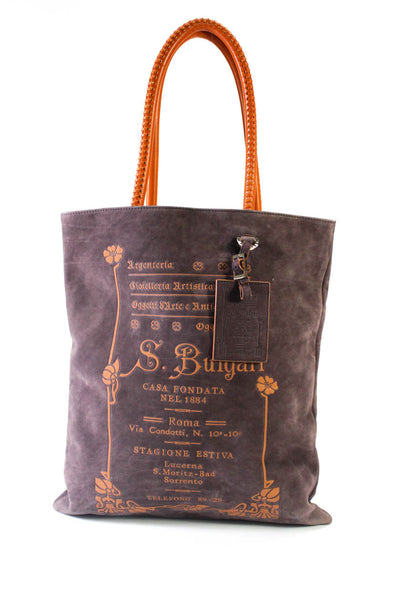 Bvlgari Womens Large Logo Location Elettra Bag Handbag Purple Orange Suede