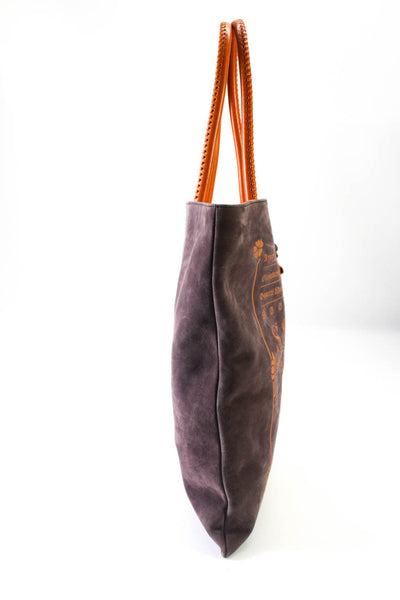 Bvlgari Womens Large Logo Location Elettra Bag Handbag Purple Orange Suede