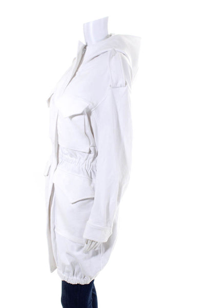 Norma Kamali Womens Elastic Waist Hooded Double Breasted Jacket White Size XS