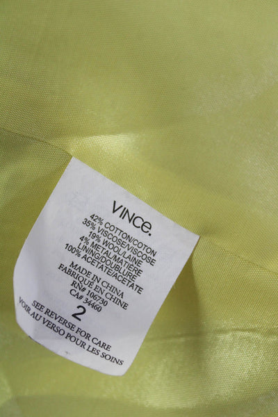 Vince Womens Three Button Collared Long Sleeved Blazer Suit Jacket Yellow Size 2