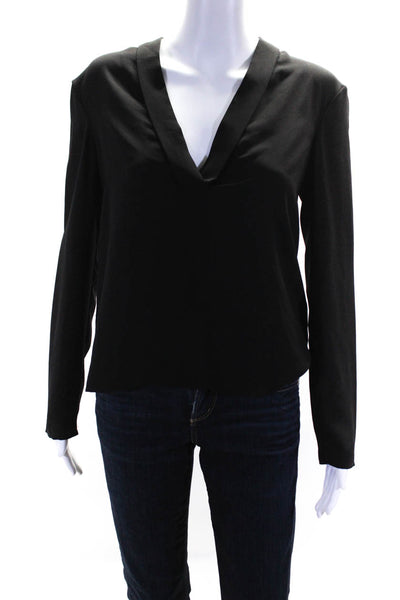 C/MEO Collective Womens V-Neck Collared Long Sleeve Blouse Top Black Size S