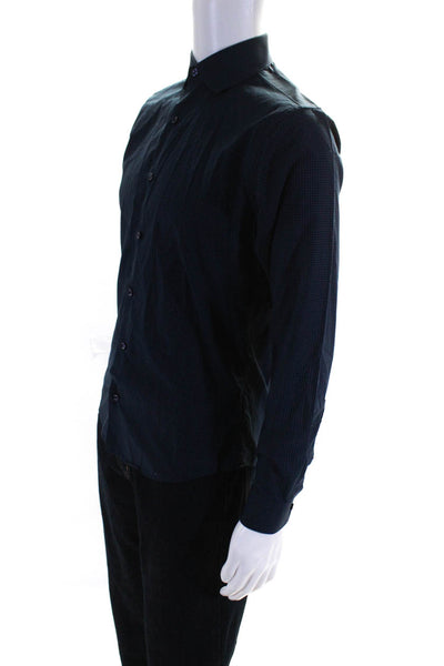 Neiman Marcus Mens Spotted Buttoned Long Sleeve Collared Top Navy Size S