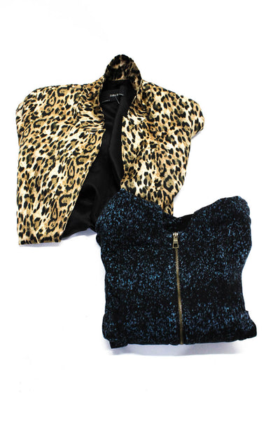 Zara XCVI Womens Brown Animal Print Open Front Long Sleeve Blazer Size M Lot 2