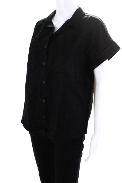Renuar Women's Collar Short Sleeves Button Down Shirt Black Size M