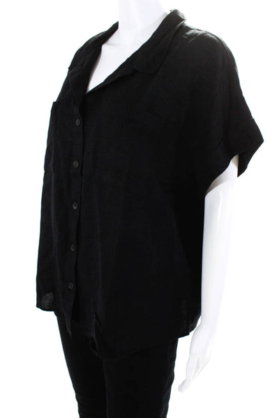Renuar Women's Collar Short Sleeves Button Down Shirt Black Size XL