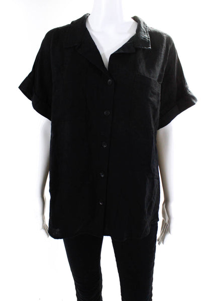 Renuar Women's Collar Short Sleeves Button Down Shirt Black Size XXL