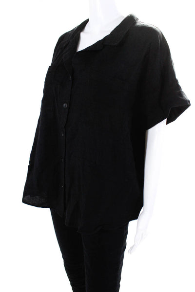 Renuar Women's Collar Short Sleeves Button Down Shirt Black Size XXL