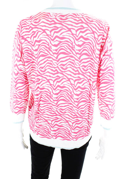 Edinburgh Knitwear Women's Crewneck Long Sleeve Pink Striped Sweater Size L